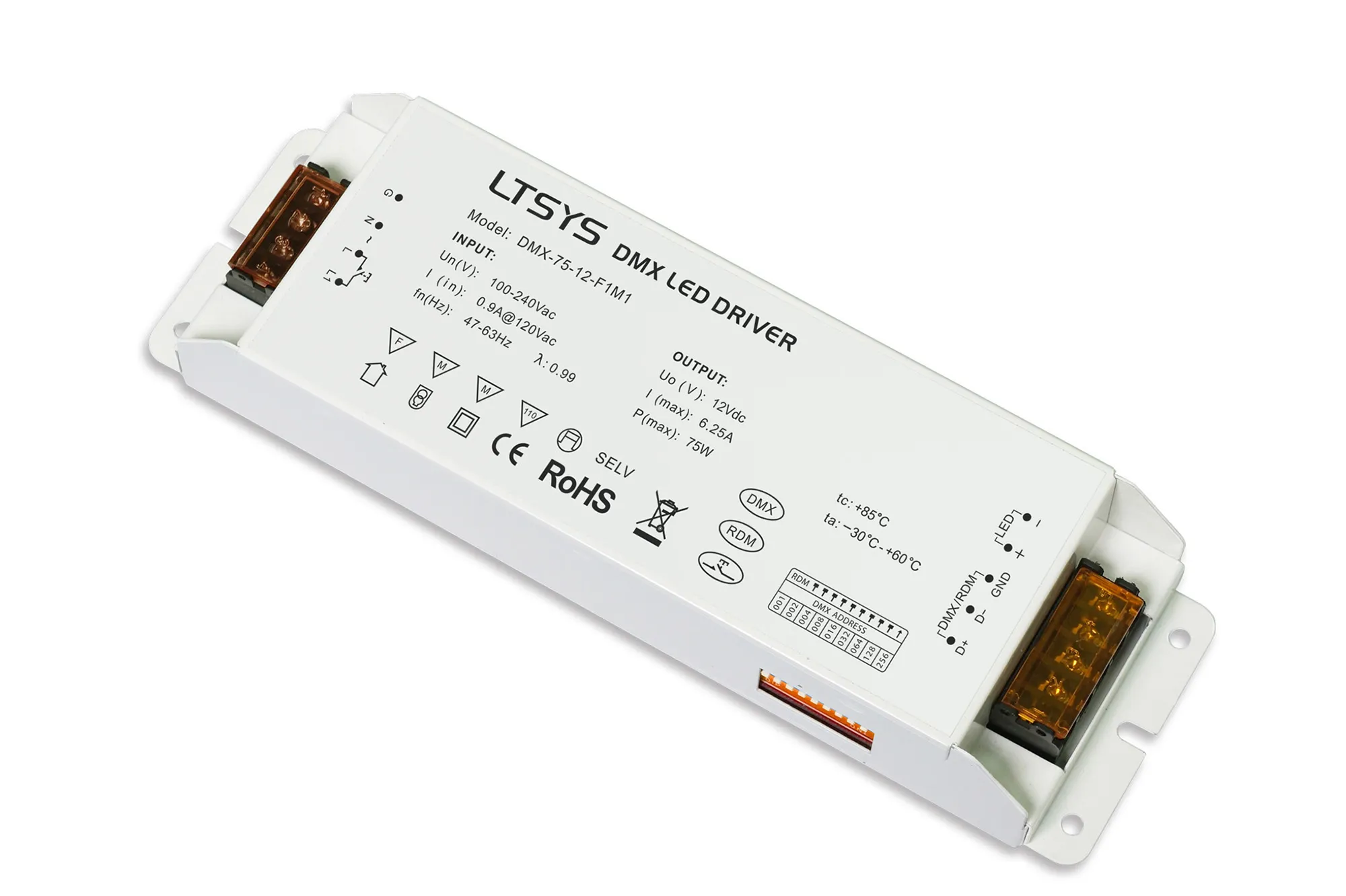DALI-75-12-F1M1  DALI, Push Dim PWM 75W Voltage Dimmable Driver 12V